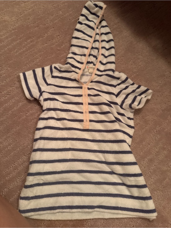 Crewcuts Other - Crewcuts Striped Hooded Terry Tunic in Navy & White with Pale Peach Trim